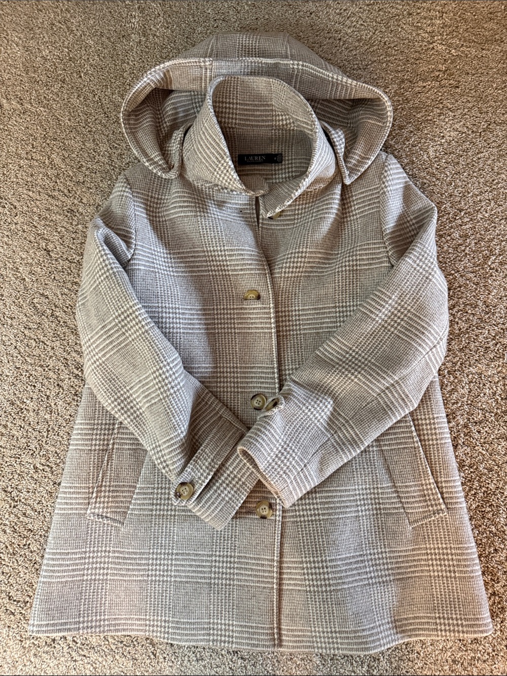 Ralph Lauren Plaid Hooded Trench Coat in Neutral Tones